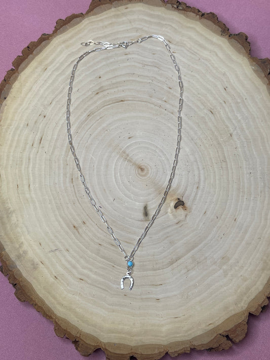 Horseshoe Blue Sterling Silver Necklace